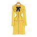 Elegant Bow-Knot Knit Dress With Ruffled Hem & Long Sleeves – Slim Fit Winter Short Dress For Women (Yellow/White/Black/Red, S/M/L/XL)_ecoleips.com
