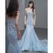 Blue French Style Halter Neck Mermaid Gown for Women Stunning Bridesmaid Dress Perfect for Toasting Art Exams Or Banquet Hostess_ecoleips.com