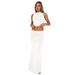 Women's Clothing Comfortable Solid Color Round Neck Sleeveless Top Waist Skirt Suit_ecoleips.com