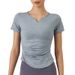 Women's Clothing V Neck Pleated Slim Yoga Short Sleeved Fitness Clothing Women's Tops Spring And Summer New Sports T Shirt_ecoleips.com