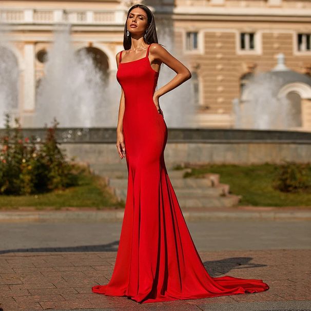 Elegant Red Mermaid Evening Gown Women's Strapless Tailored Dress for Prom Parties And Special Occasions_ecoleips.com