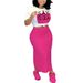 Women's plus Size Slim Fit Set round Neck Short Sleeve Top with English Print And Solid Color Skirt with Slit for Summer Outings And Commutes_ecoleips.com