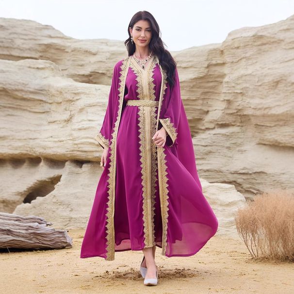 Entu 3002 Muslim Robe Dress Women's Fashion Ribbon Cardigan Two-Piece Set New Style_ecoleips.com