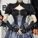 CF24328 Women's Autumn Short Skirt Sexy Slim Fit Two Tone Jacquard Suspender Dress Dark Style Halloween New Arrival_ecoleips.com