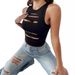 Patterned Hollow-out Ripped Tank Tight-fitting Inner Wear, Cropped Top, Summer Sleeveless Vest_ecoleips.com