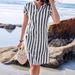 Elegant Striped V Neck Midi Dress Style Available Now On Women's Clothing_ecoleips.com