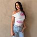 Hibiscus Flower Print Asymmetrical Neckline Short Top for Women Sexy European American Style Hot Girl Waist Design Vest Top_ecoleips.com