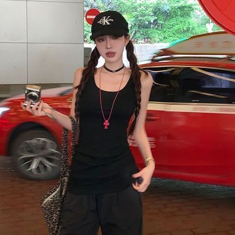 Korean-style White Sleeveless Tank For Women, Summer Slim-fit, Flattering, Sweet Spicy, Mid-length, Pure And Alluring,_ecoleips.com