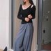 AC428 Cross-Border Foreign Trade Base Shirt With Hollowed-Out Off-Shoulder Design, Slim Fit U-Neck Early Spring_ecoleips.com
