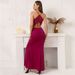 Lace Trim V Neck Spaghetti Strap Mermaid Maxi Dress, Crisscross Lace Open Back Bodycon Floor Length Evening Slip Dress_ecoleips.com