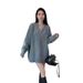 girl Korean Style Solid Color Simple High-End V-Neck Mid-Length Pullover Sweater For Women Fashion Loose Lazy Versatile_ecoleips.com