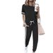 Women's Two Piece Set Round Neck Short Sleeve Loose Fitting Patch Top With Drawstring Cuffs Style Exclusive_ecoleips.com