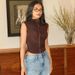 Women's Summer Solid Color Semi High Neck Button down Pleated Slim Fit Vest Cross Border European American Style Clothing_ecoleips.com