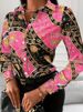 Women's Color Block Chain Print Button Shirt Stylish And Comfortable Long Sleeve Top For Spring And Fall_ecoleips.com