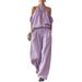 Women's Clothing Summer Women's Casual Set Off Shoulder Halter Neck Top With High Waist Wide Leg Pants Style_ecoleips.com
