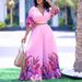 Women's Summer Fashion Set V Neck Printed Top With Wide Leg Pants Casual Two Piece Suit Polyester_ecoleips.com
