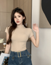 Korean Fashion Basic Crop Top Lady Short Sleeve Crewneck Skinny T-shirt Summer Tee For Women Vintage Top Harajuku Y2k Streetwear_ecoleips.com