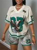 Women's Clothing Fashion Retro Street Print Loose Casual V Neck Short Sleeved Top Shorts Sports Suit_ecoleips.com