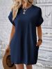 Women's Clothing Spring And Summer New Solid Color Round Neck Loose Short Sleeve Pocket Dress_ecoleips.com