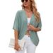 Women's Lightweight Oversized Knit Cardigan Mid-Sleeve Cover-Up Breathable Polyester Blend Barbie Pink Navy Black Mint Green_ecoleips.com