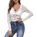 Elegant V Neck Fan Shaped Collar Long Sleeve T-Shirt for Women Single Layer Lace Slim Fit And Flattering European And American Style_ecoleips.com