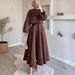 Women's Floral Dubai Lantern Sleeve Loose Dress Caramel Color Middle East Style Two Piece Skirt Set Autumn Collection_ecoleips.com