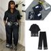 Women's Stylish V-Neck Embroidered Cardigan & Straight Leg Pants Set - Breathable Polyester Two-Piece Outfit With Functional Pockets_ecoleips.com
