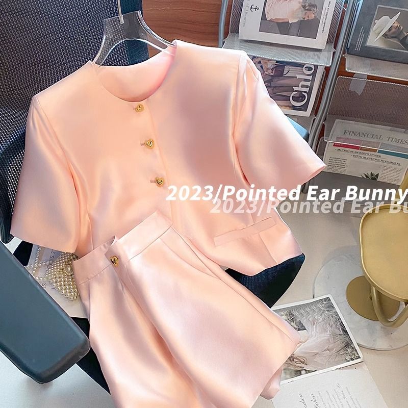Women's Clothing 2024 New Style Pink Suit With High-end Luxury Women's Clothing Niche Design Small Two-piece Suit Summer_ecoleips.com