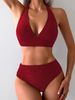 Women's High-Waisted Bikini Two-Piece Swimsuit Sexy Backless Design Multiple Colors Solid Colors Available_ecoleips.com