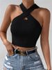 Women's Clothing New Slim Fit Cross Halter Neck Knitted Sweater Vest Top_ecoleips.com