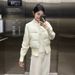Korean-Style Knit-Panel Puffer Jacket For Women – Winter Short Cropped Coat With Stand Collar, Lightweight & Fashion-Forward_ecoleips.com