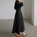Women's Clothing Elegant Shirt Dress Solid Color Long Sleeve Female Casual High Waist Robe_ecoleips.com