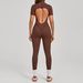 K Stand Up Collar Half Zip Short Sleeved Jumpsuit For Women, Lifting Hips And Abdominal Muscles, Yoga Tight Fitting Sports Jumpsuit_ecoleips.com