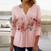 2024 Trendy 3D Printed Shirts For Women Spring Summer 3/4 Sleeve V Neck Buttons Blouse Shirt Elegant Ladies Long Sleeve Tops_ecoleips.com