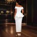 Elegant Strapless Ruffle Hem Dress - White Bridesmaid Wedding Party Cocktail Formal Gown_ecoleips.com