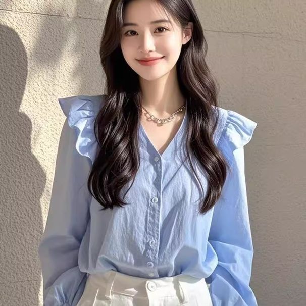 This Year's Popular Beautiful Blouse Has Light Luxury And High-end Feel, A French-style Niche Exquisite Blue_ecoleips.com
