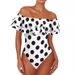 Best-Selling One-Piece Swimsuit – Off-Shoulder Ruffle & High-Leg Cut (L-4XL, Polyester-Chlorofiber, Polka Dot, Built-in Bra)_ecoleips.com