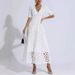Women's Deep V Neck Mid Sleeve Knee Length Lace Evening Party Dress Elegant Formal Dinner Bridal Event Gown_ecoleips.com