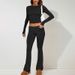 Women's Spring And Summer Casual Solid Color Slim Long Sleeve Knit Pants Suit_ecoleips.com