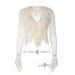 Women's V Neck T-Shirt Pure Sexy See through Bell Sleeve Lace Top European American Style Summer New Arrivals_ecoleips.com