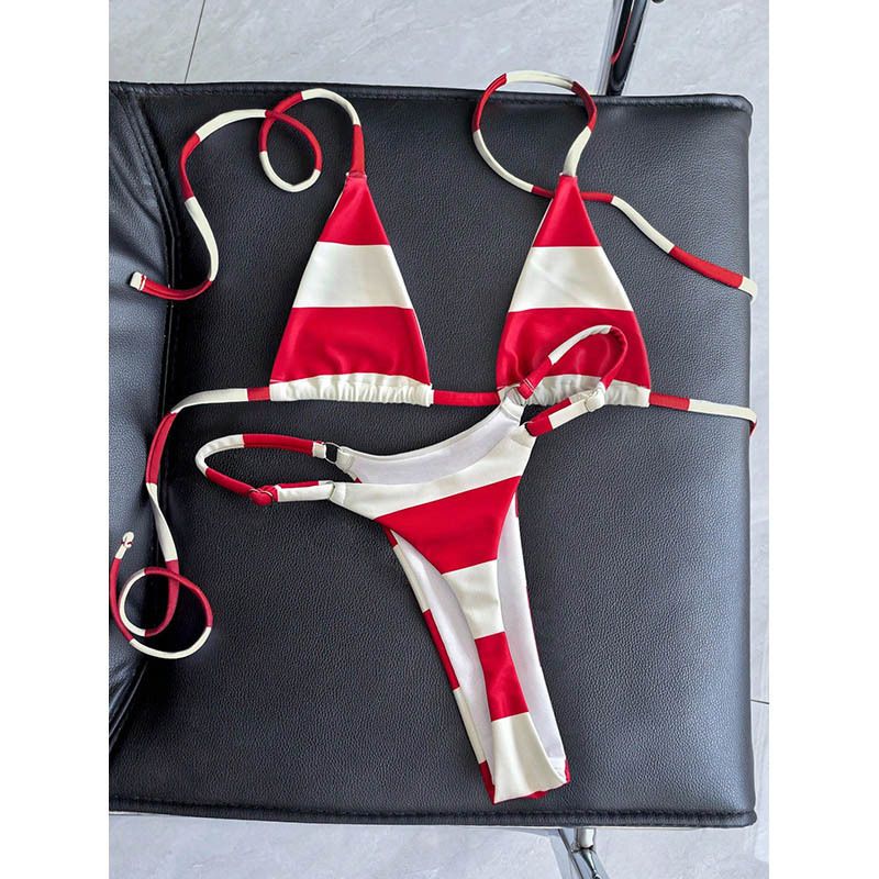 Women's Color Block Swimsuit 2026 European American Style Sexy Three Piece Bikini Vacation Beach Hot Spring Cross Border Swimwear_ecoleips.com