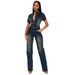 Tight Waist Slim Elastic Washed Denim Jumpsuit Straight Loose Jumpsuit_ecoleips.com