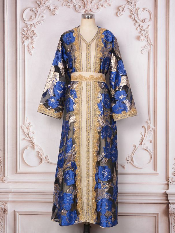 Women's Muslin Robe Long Skirt Heavy Beaded Elegant Party Dress_ecoleips.com