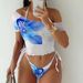 Women's Clothing One Shoulder Mesh Swimsuit European American Style Printed Two Piece Three Piece Bikini With Straps_ecoleips.com