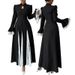 Stand Up Collar Zipper Design High Grade Lace Splicing Trumpet Sleeve Long Elegant Dress_ecoleips.com