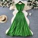 Luxury Sleeveless Knitted Dress for Women Summer Light American European Style Pleated Splicing Slim Fit Long Skirt_ecoleips.com