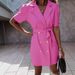 Women's Clothing V Neck Suit Collar Short Sleeve Dress Short Dress Solid Color_ecoleips.com
