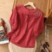 Women's Lightweight Summer Cotton-Linen Top With Artistic Embroidery Design; Available In Larger Sizes For A Slimming Ef_ecoleips.com