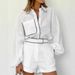 European And American Autumn Cotton Linen New Loose Pajamas Long Sleeve Shorts Set Cross-Border Women's Homewear_ecoleips.com