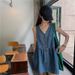 Sleeveless Strap Dress Women Summer Single-Breasted Pockets Denim Dresses Woman Korean Style Loose A Line Mini Dress_ecoleips.com